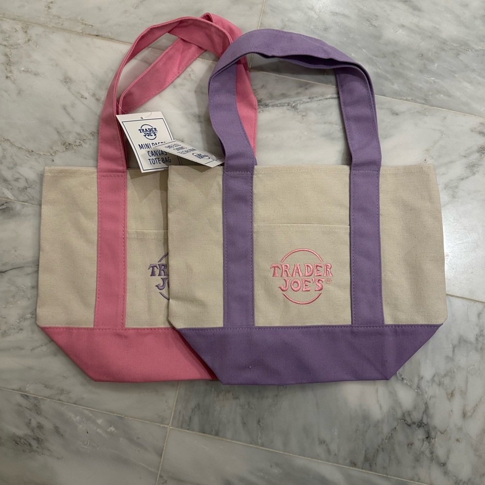 Purple and Pink Trader Joe’s Mini Canvas Tote Bag